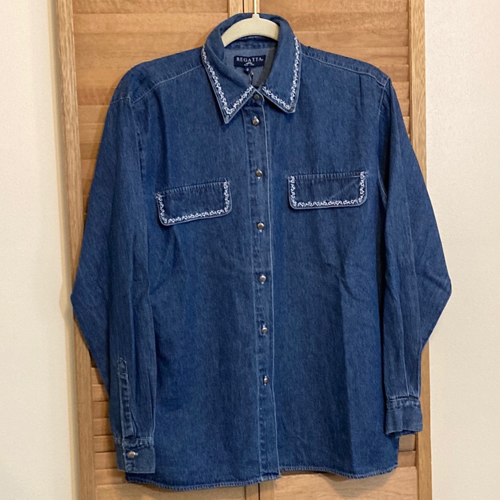 NWT REGATTA embroidered denim long sleeve button down shirt size small